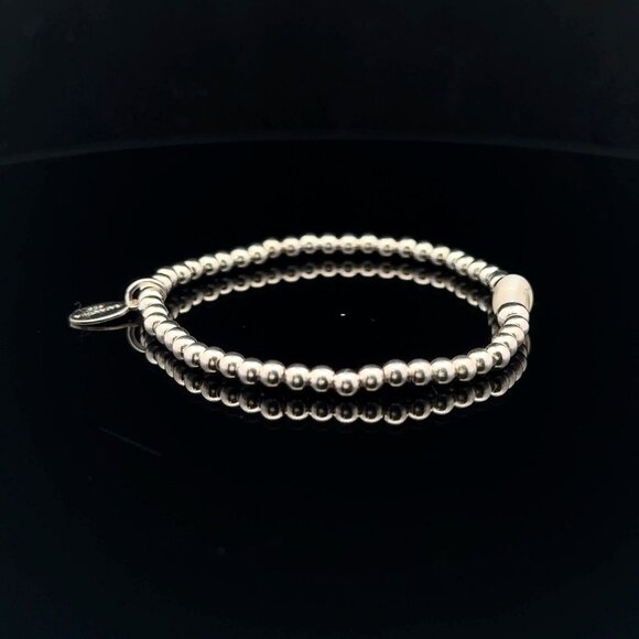 925 Sterling Silver Beaded Stretch Stacking Bracelet MOP Letter Initial J - Picture 5 of 6